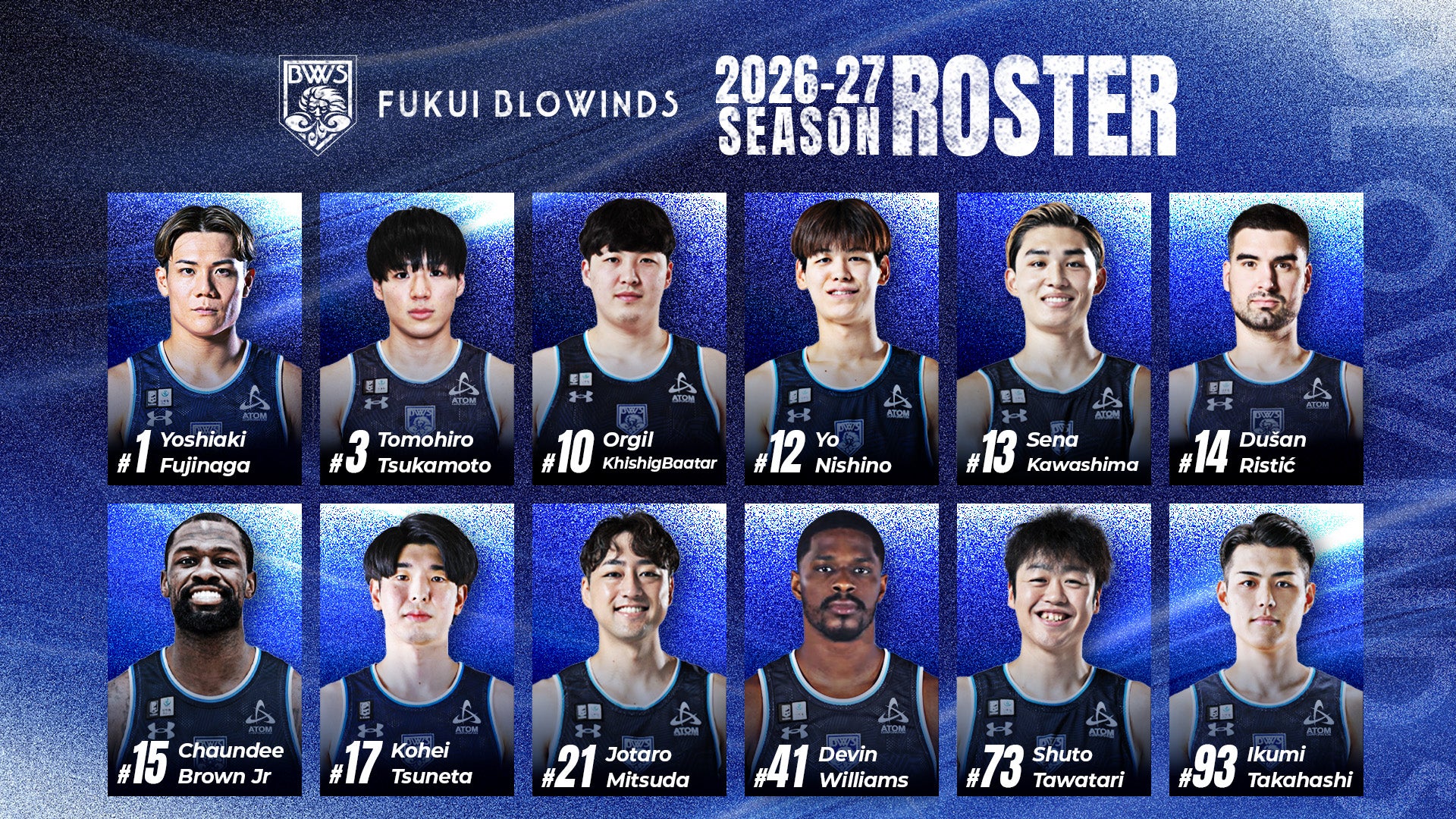 B.LEAGUE 2026-27シーズン ロスター決定のお知らせ